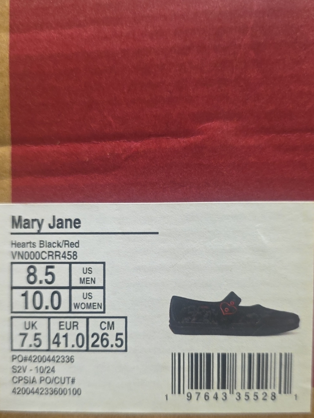 Vans Mary Jane Hearts Black Red Men 8.5 Women 10.0 New With Box - Picture 2 of 6